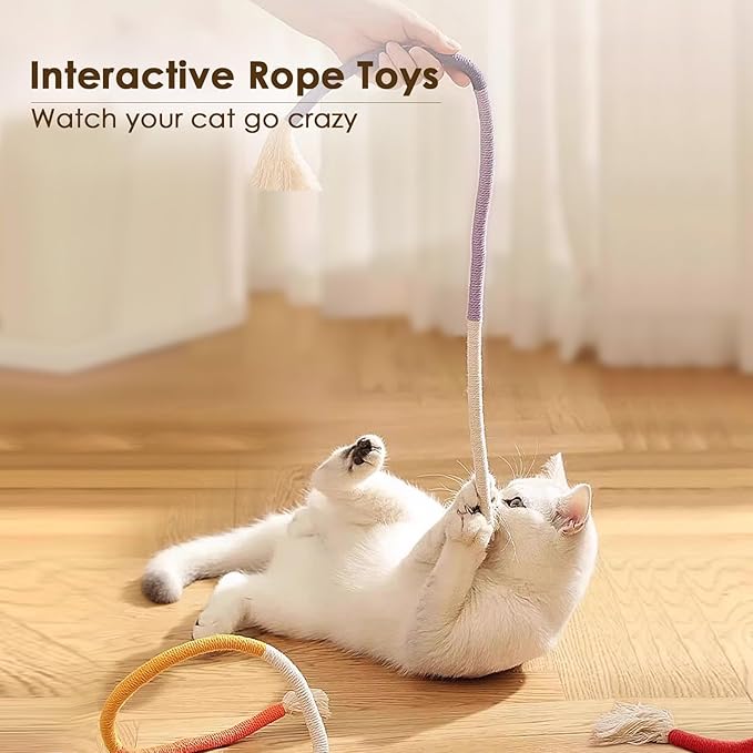 3 PCS Cotton Rope Cat Toys for Indoor Cats, Interactive Cat Rope Toys with Silvervine Fruit for Cats and Kittens, Handmade Pet Chew Toys for Teeth Cleaning-PurrikoPets