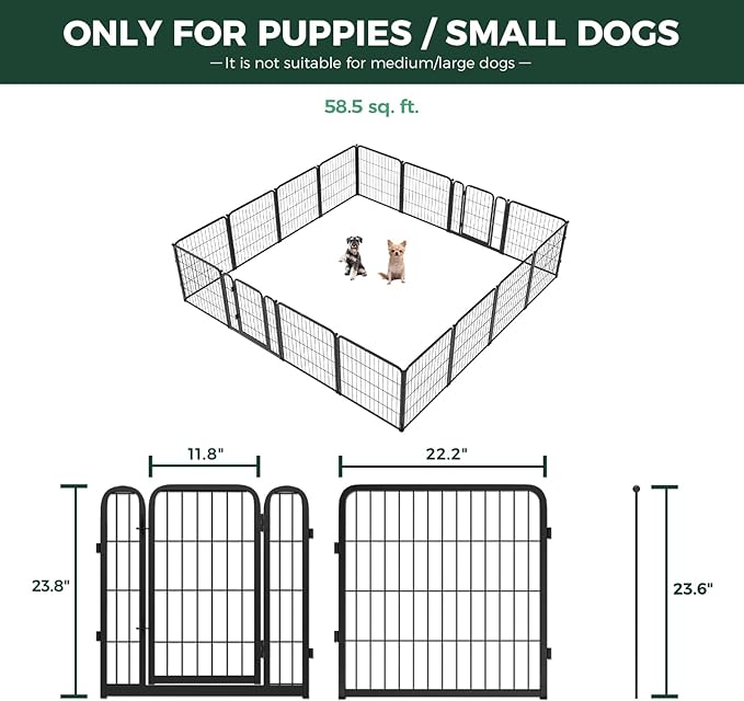 FXW Homeplus Unleashed Indoor Dog Playpen - Stress-Free and Safe Play, Heavy Duty 24 Inch 16 Wire Panels Dog Pen for Puppy and Small Dogs, Black│Patented-PurrikoPets