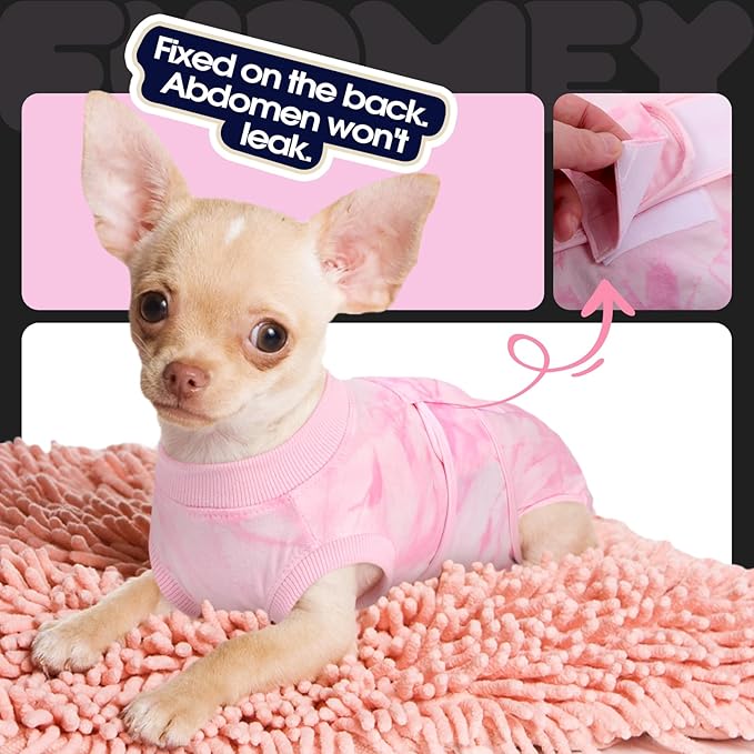 FUAMEY Recovery Suit for Dogs After Surgery,Soft Breathable Dog Bodysuit E-Collar & Cone Alternative Surgical Suit,Male Female Dog Neuter Spay Suits Anti Licking Wounds Onesie Pink Tie Dye L-PurrikoPets