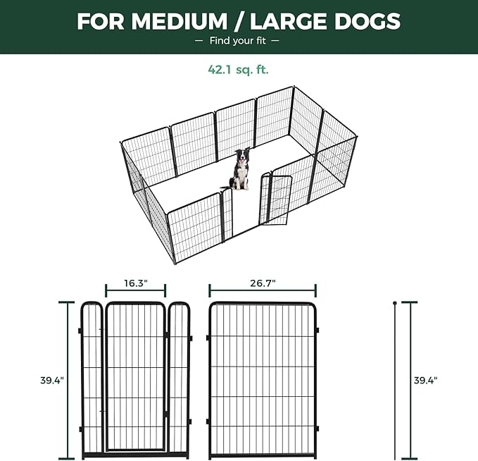 FXW Homeplus Unleashed Indoor Dog Playpen - Stress-Free and Safe Play, Heavy Duty 40 Inch 12 Wire Panels Dog Pen for Medium and Large Dogs, Black│Patented-PurrikoPets