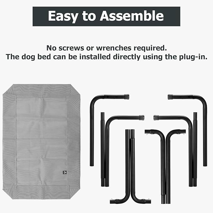 Elevated Dog Bed for Outdoor, XL Raised Dog Cot with Washable Mesh, Cooling Pet Cot Chew Proof for Outside Camping, 47 inch Grey-PurrikoPets