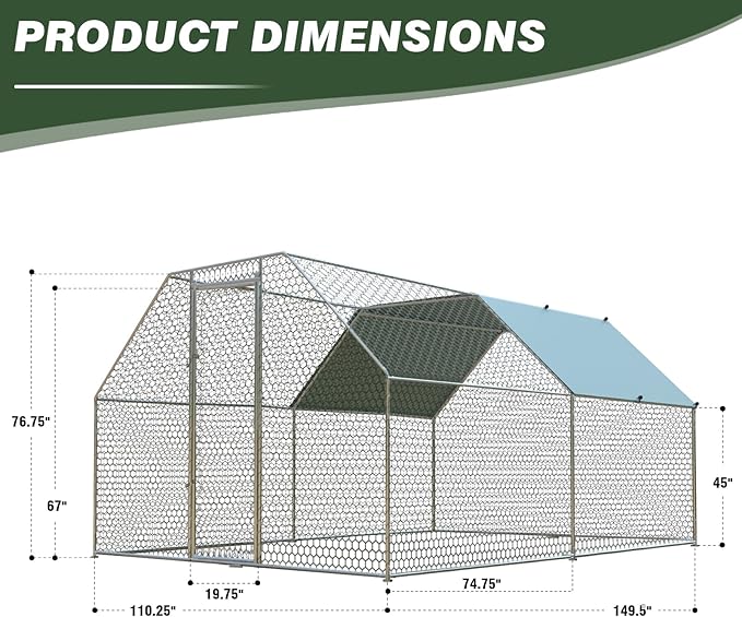 4ever2buy Chicken Runs for Yard with Cover, Large Metal Chicken Run Walk in Metal, Outside Dog Kennel with Roof, Flat Roofed Outdoor Kennel for Cats(9.2’Lx12.47’Wx6.4’H)-PurrikoPets