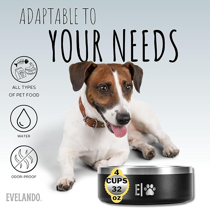 EVELANDO® Premium Dog Food Bowl 32 oz Stainless Steel 4 Cups Small Medium Dog Bowls Non Slip & BPA-Free S M L Pet Water Bowl Platos para Perros Indoor Outdoor Pet Dish Feeder Water and Food Dish-PurrikoPets