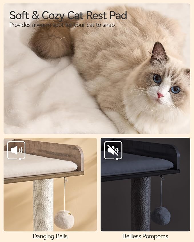 FourFurPets 43.7" Cat Tree, Modern Cat Tree Tower, Cat Tower for Indoor Cats Large Adult, Cat Condo with Scratching Post, Large Perch and Removable Pads, Greige-PurrikoPets