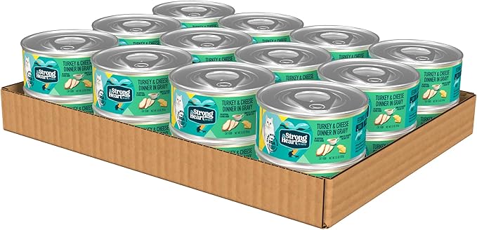 A Strong Heart Canned Wet Cat Food, Turkey & Cheese Dinner in Gravy - 5.5 oz Cans (Pack of 24), Made in The USA with Real Turkey-PurrikoPets