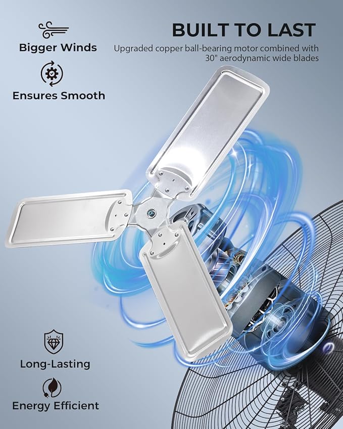 30 inch Wall Mount Fan Oscillating, 3-Speed 8850 CFM High Velocity Industrial Wall Mounted Fan, Heavy Duty Air Circulator for Garage, Shop, Gym, Workshop, Covered Patio - UL Listed-PurrikoPets