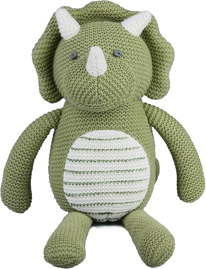 100% Organic Cotton Baby Stuffed Animals | 7.1" Green Dinosaur Plush for Newborn-PurrikoPets