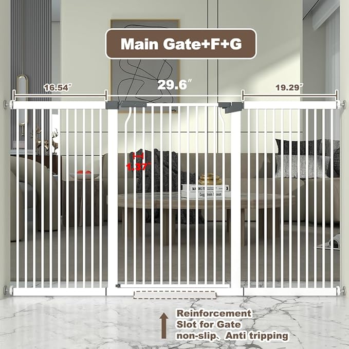 41" Extra Tall and Wide Baby Gate, 65.8-68.5'' Wide Pet Cat Gate for Doorway, Extra Wide Pressure Mounted Child Door with Expansion Kit, Metal Safe Gate, Tall Dog Gate, White-PurrikoPets