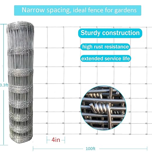 40in x 100ft Galvanized Wire Fence, Hog Goat Fencing Garden Fencing Roll, Heavy Zinc Coating Metal Wire Mesh for Yard Vegetable Plant Protection Poultry Netting-PurrikoPets