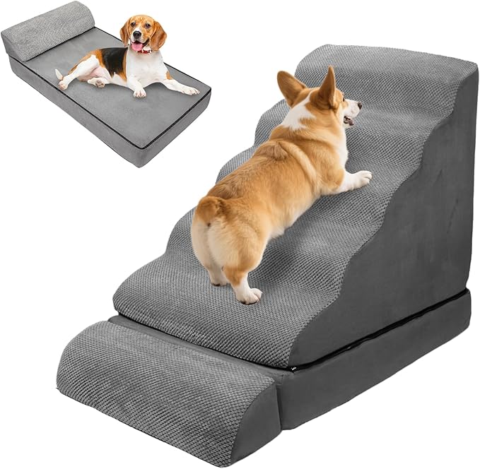 Dog Stairs & Steps for High Beds 30 Inches Tall, LitaiL 6 Steps Pet Stairs/Steps for Beds 24-30inch High for Small Large Dogs, Non-Slip Dog Ramps/Ladder for Old Dogs/Cats-PurrikoPets