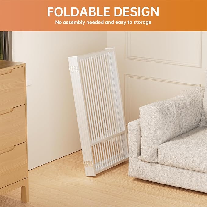 Full Metal Freestanding Dog Gate with Door, 36''Height Foldable Pet Dog Fence for Indoor & Outdoor, 4 Panels Extra Wide Free Standing TallDog Gates for Doorways,House,Stairs,Porch,Deck,Yard-PurrikoPets