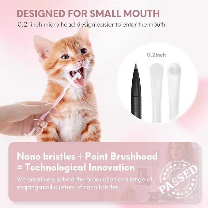 2 Pcs Dual-Sided Cat Toothbrush with Micro Brush Head, Ultra Soft Nano Bristles Pet Toothbrush Kit, Kitten/Puppy Toothbrushes, Fit into Cats/Small Dogs Mouth, Avoid Bleeding Gums-PurrikoPets