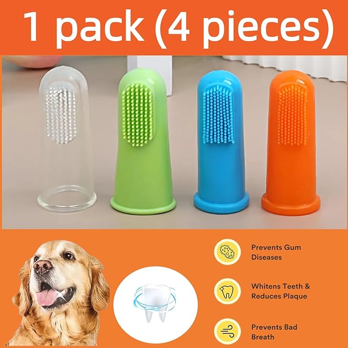 4 Pack Pet Tooth Brushing Kit – Extra Soft Finger Toothbrushes for Cats & Dogs Gentle Plaque & Tartar Removal, Freshens Breath Pain-Free Teeth Cleaning for Small to Large Pets-PurrikoPets