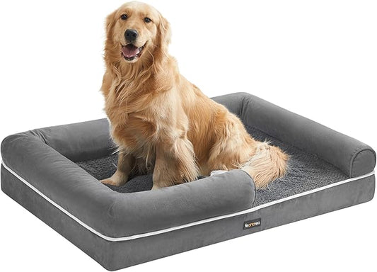 Feandrea Dog Bed, Orthopedic Large Waterproof Bed, Removable Washable Cover Dog Sofa with Non-Slip Bottom, Raised Edges, 42 x 32 x 8 Inches, Light Gray UPGW077G02V1-PurrikoPets