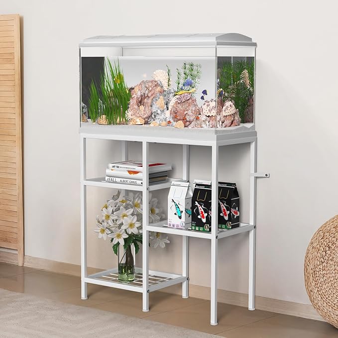 20 Gallon Fish Tank Stand White Metal Aquarium Stand Turtle Tank Stand Reptile Tank Stands 3 Tier Fish Tank with Stand-PurrikoPets