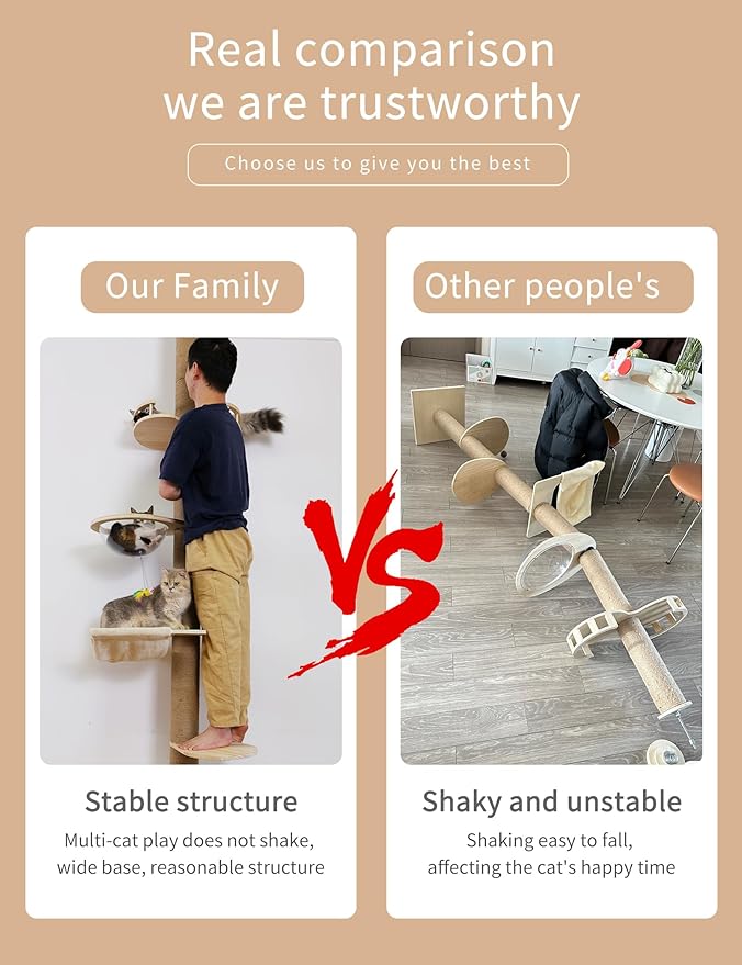 Floor-to-Ceiling Cat Tree with Natural Sisal Rope Scratching Post - Adjustable Height (55-119 Inches) - Modern Cat Activity Tree, Cat Scratcher Post-PurrikoPets