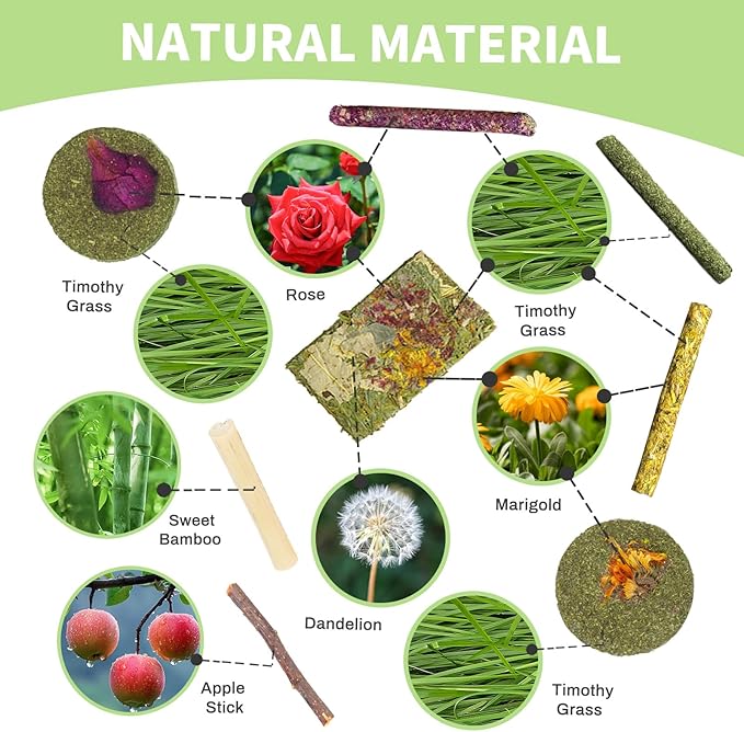 50-60 PCS Natural Rabbit Chew Toys, Treats, Timothy Sticks, Apple Sticks, Sweet Bamboo for Guinea Pig, Hamster, Chinchilla, Rat, Small Animals-PurrikoPets