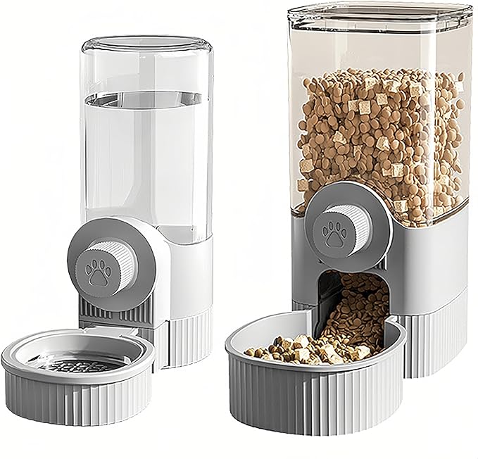 GKYZBB Hanging Automatic Food Water Dispenser,Rabbit Feeder Guinea Pig Water Bottle Food Feeder for Ferret Guinea Pig Rabbit Bunny Cage Accessories (Grey, 520ml+1200ml)-PurrikoPets