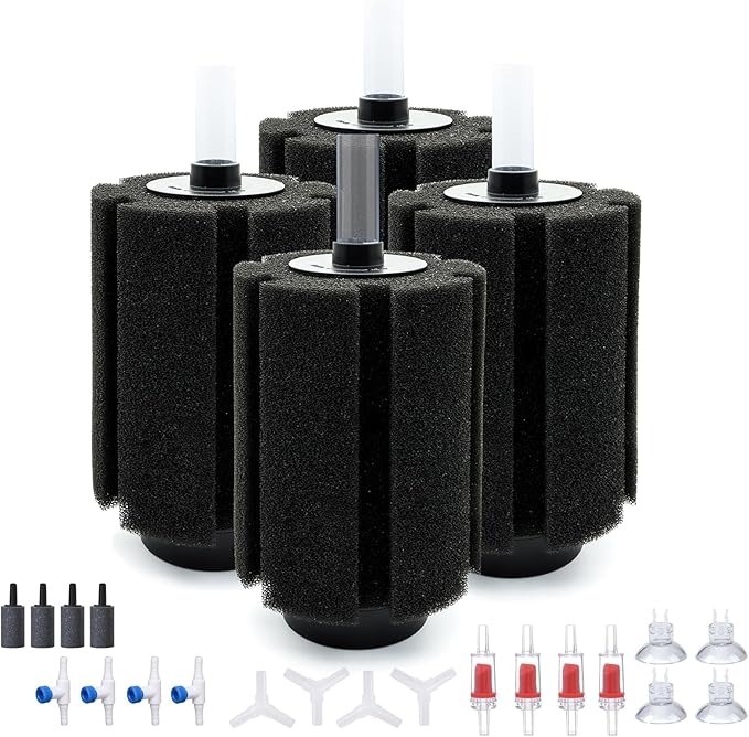 ALEGI 4pcs Large Aquarium Sponge Filter with Suction Cups, Check Valves for Breeding Fry Betta Shrimp Fish Tank ((Upgrade) 80-150 Gal 4 Pcs)-PurrikoPets