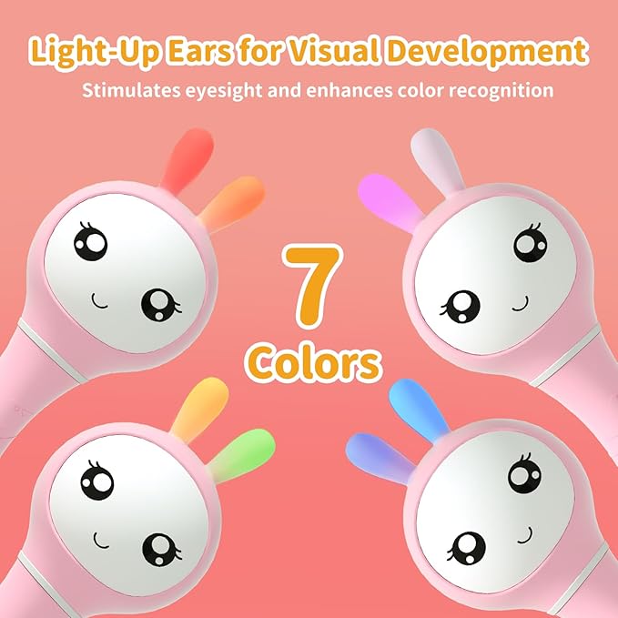 alilo Smarty Bunny Baby Rattle Musical Light Up Toys, Infants Newborns Baby Toys 0-3-6-12-18-24 Months,1 Year Old Boy Girl Gifts, 4 Music Modes and Color Recognition Function with 9 Color Card-PurrikoPets