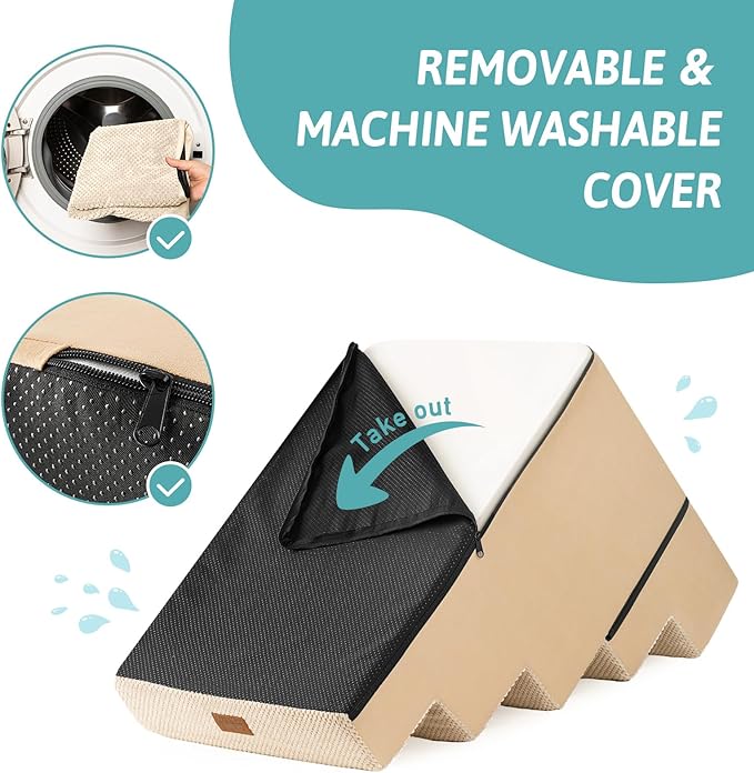 Dog Stairs for Small Dogs, 5 Tier Removable Wider Pet Stairs for Couch and Bed, 23.6" H Non-Slip Dog Steps for Puppies and Old Cats with Support Board, 29.5x19.7x23.6 inch, Beige-PurrikoPets