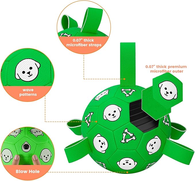 Dog Toys Ball, Durable Dog Soccer Ball with Straps, Interactive Dog Toys for Tug of War, Water Pool Puppy Toys for Indoor/Outdoor – Fun Dog Birthday Gift for Small & Medium Dogs, 6 Inch-PurrikoPets
