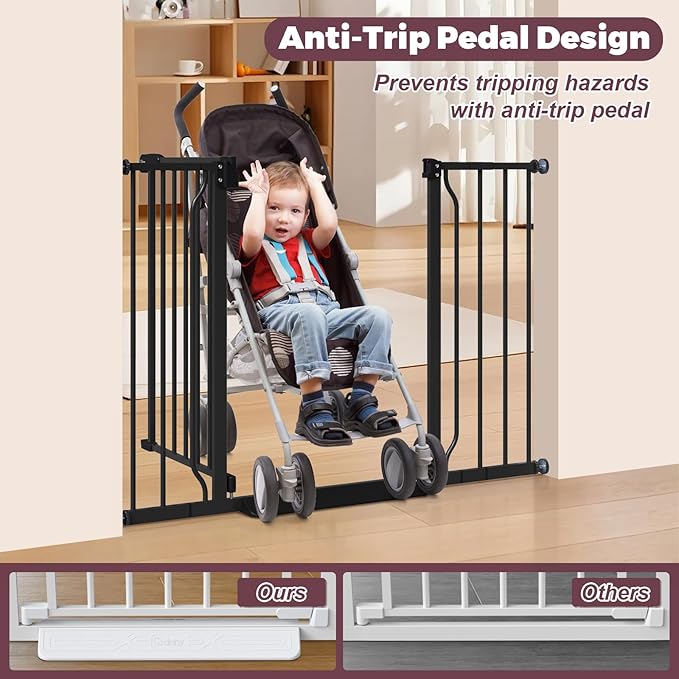 29"-45" Baby Gate for Stairs, Auto Close Stroller Friendly Dog Gate Indoor for Doorways, Pressure Mounted Baby Gate, Easy Walk Through Gate for Children & Pets, Black-PurrikoPets