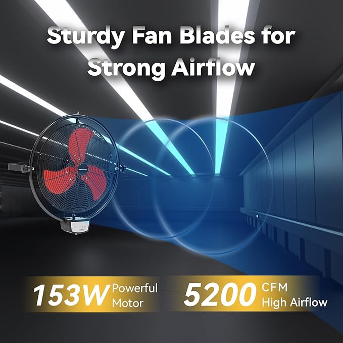 20 Inch Wall Metal Fan Pro Series Remote Control, High Velocity Wall Mount Fans for Commercial, Residential, Warehouse, Covered Patio, Shop, Garage, Barn 3 Speed 5200 CFM UL Safety Listed-PurrikoPets