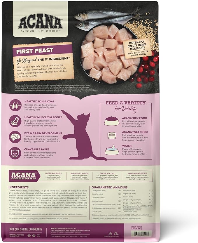 ACANA Dry Cat Food for Kittens, First Feast, Free Run Chicken and Whole Herring, 4lb-PurrikoPets