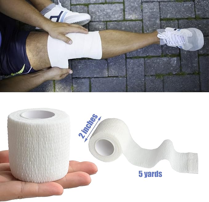 9 Pack 2" x 5 Yards Self Adhesive Bandage Wrap Self Stick Wrap for Ankle, Wrist, Finger, Sports, Breathable Cohesive Vet Tape for Pets (White)-PurrikoPets