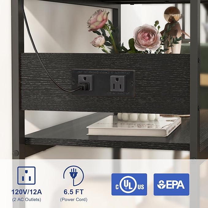 20-29 Gallon Fish Tank Stand with Power Outlets, 3-Tier Metal Aquarium Stand, Breeder Reptile Tank Stand with Shelf for Home Office, 660LBS Capacity, 29.5 x 15.8 x 30.1 inches, Black-PurrikoPets