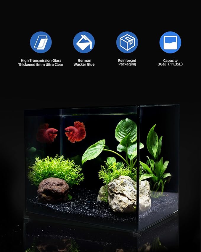 3 Gallon Clear Glass Fish Tank, Small Fish Tank Aquarium for Betta, Goldfish, Snail,Shrimp and Aquatic Planting-PurrikoPets