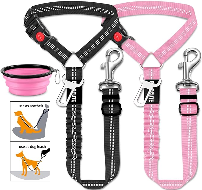 3 Piece Set Dog Seat Belt Retractable Dog Car Seatbelts Adjustable Pet Seat Belt for Vehicle Headrest Restraint Adjustable Heavy Duty & Elastic & Durable Car Harness for Dogs-PurrikoPets
