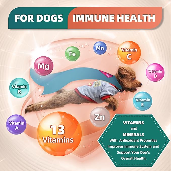 Dog Multivitamin with Glucosamine, Omega 3, Minerals, Probiotics and Enzymes, Dog Vitamins and Supplements for Joint, Skin & Coat Care, Digestive and Immune Health, Chicken Flavor - 120 Chews-PurrikoPets