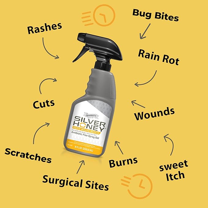 Absorbine Silver Honey Rapid Wound Repair Spray Gel 8oz Bottle, Manuka Honey & MicroSilver BG-PurrikoPets