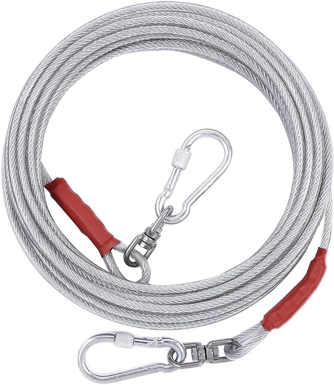Dog Tie Out Cable for Dogs Outside Up to 125/250lbs,10/20/30/50FT Long Dog Leashes&Chains,Small-Large Dogs Runner Cable for Yard,Heavy Duty Lead Line for Outdoor,Camping,Yard(250lbs 20FT, Silver)-PurrikoPets