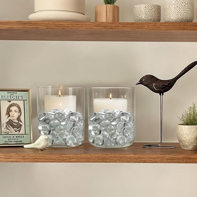 FUTUREPLUSX 1LB Clear Flat Glass Marbles, Vase Filler Glass Pebbles Floral Beads Table Aquarium Gravel Decoration DIY Craft-PurrikoPets