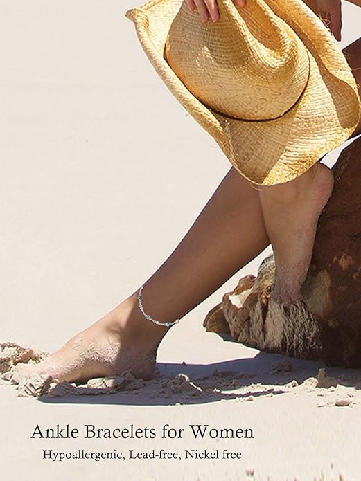 Anklet Bracelet for Women 925 Sterling Silver Natural Stone Chain Ankle Bracelet Beach Summer Fine Jewelry Valentines Day Birthday Gifts for Her Mom Wife
