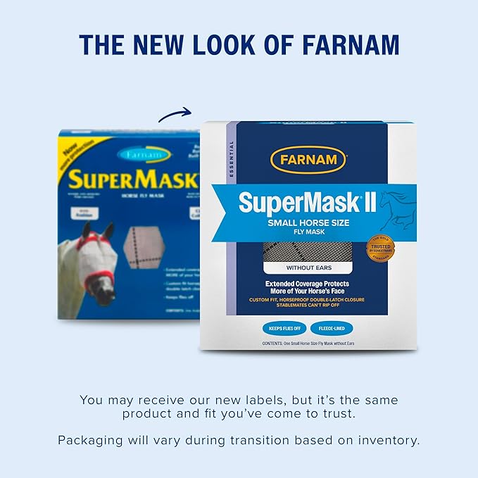 Farnam SuperMask II Fly Mask Without Ears for Smaller Horses or Arabian Horses,Full Face Coverage & Eye Protection from Insect Pests, Structured Classic Mesh with Plush Trim,Small Horse/Arabian Size-PurrikoPets