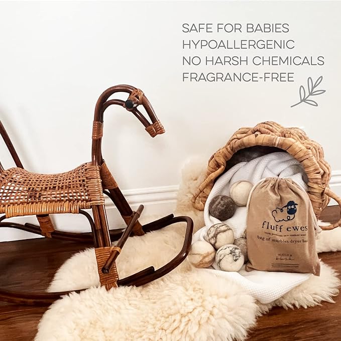 Fluff Ewes Wool Dryer Balls 6 Pack Premium New Zealand Wool Laundry Balls for Dryer, No Static Dryer Balls Laundry Reusable Cute, XL Wool Dryer Balls Cute, Baby Dryer Balls for Dryers - Marble-PurrikoPets