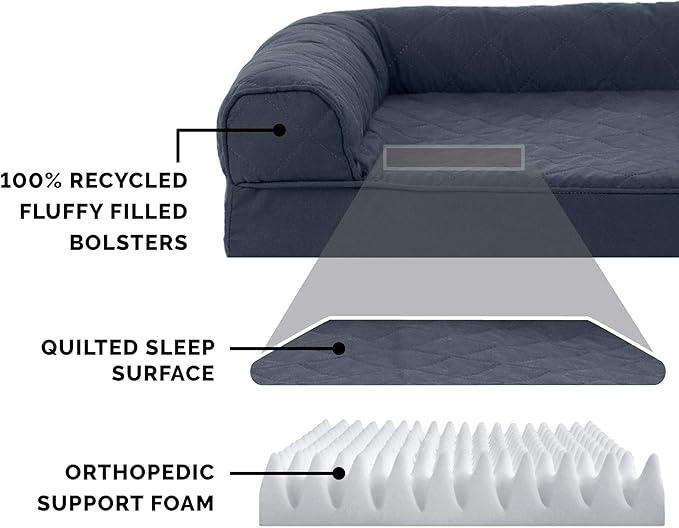 Furhaven Orthopedic Dog Bed for Large Dogs w/ Removable Bolsters & Washable Cover, For Dogs Up to 95 lbs - Quilted Sofa - Iron Gray, Jumbo/XL-PurrikoPets