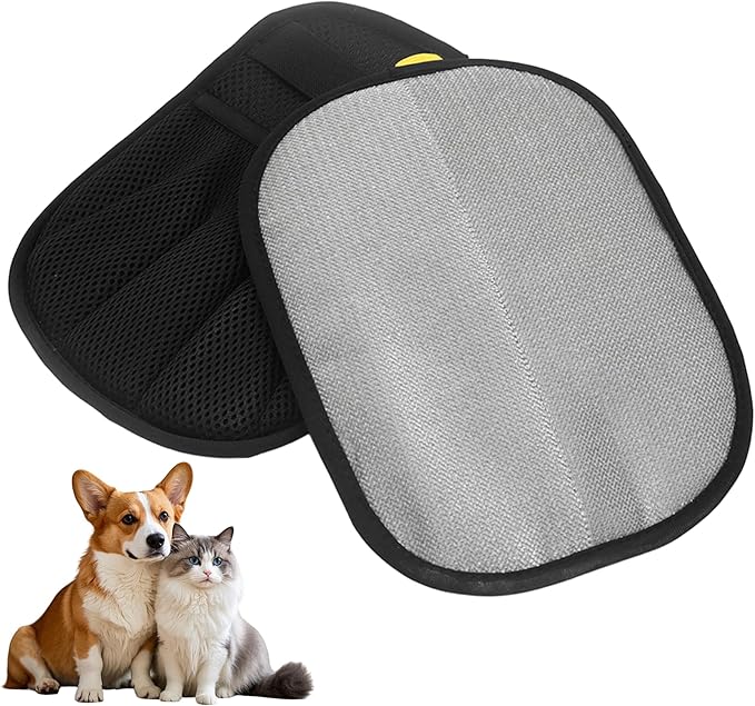 2PCS Electrostatic Pet Grooming Gloves, Reusable Hair Remover for Dog Cat Fur on Clothes Furniture Car Seat/Five Fingers/Black-PurrikoPets