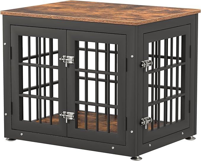 26 Inch Heavy Duty Dog Crate Furniture for Small Dogs, Decorative Pet House End Table, Wooden Cage Kennel Furniture Indoor, Rustic Brown-PurrikoPets