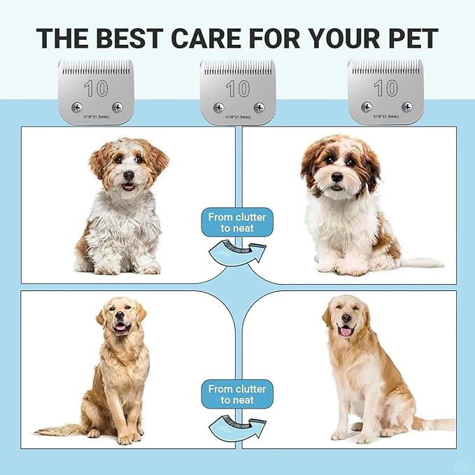 2PCS 10 Blades Dog Grooming Blades Compatible with Andis,Oster A5,Wahl km10 Dog Clippers,Size-#10, 1/16-Inch Cut Length (2pcs #10 (1.5mm))-PurrikoPets