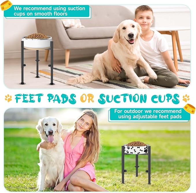 Adjustable Dog Bowls Elevated Stand- 4 Heights, Wide 6-10" -Oppro Metal Raised Tall Single Dog Food Bowl Stands Holder, Upgrade Lifted Water Feeder with Tray for Medium Large Small Breed, Black-PurrikoPets