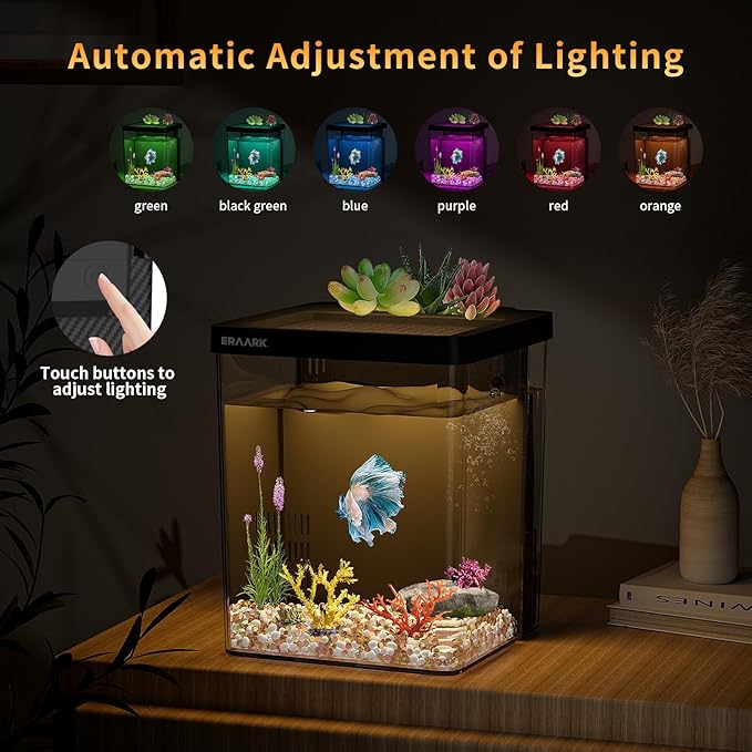 1.5 Gallon Betta Fish Tank Aquarium kit with Filter LED Light, Water Pump, Fish Tank Starter Kits, Fish Bowl-PurrikoPets