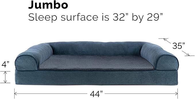 Furhaven Cooling Gel Dog Bed for Large Dogs w/ Removable Bolsters & Washable Cover, For Dogs Up to 95 lbs - Sherpa & Chenille Sofa - Orion Blue, Jumbo/XL-PurrikoPets