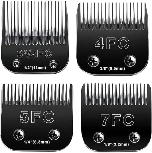 4PCS Dog Grooming Replacement Blades Compatible with Andis/Oster A5/Wahl KM-10 Series Dog Clippers,Detachable Clipper Replacement Blade,Black (4PCS Black-#3FC+4FC+5FC+7FC)-PurrikoPets