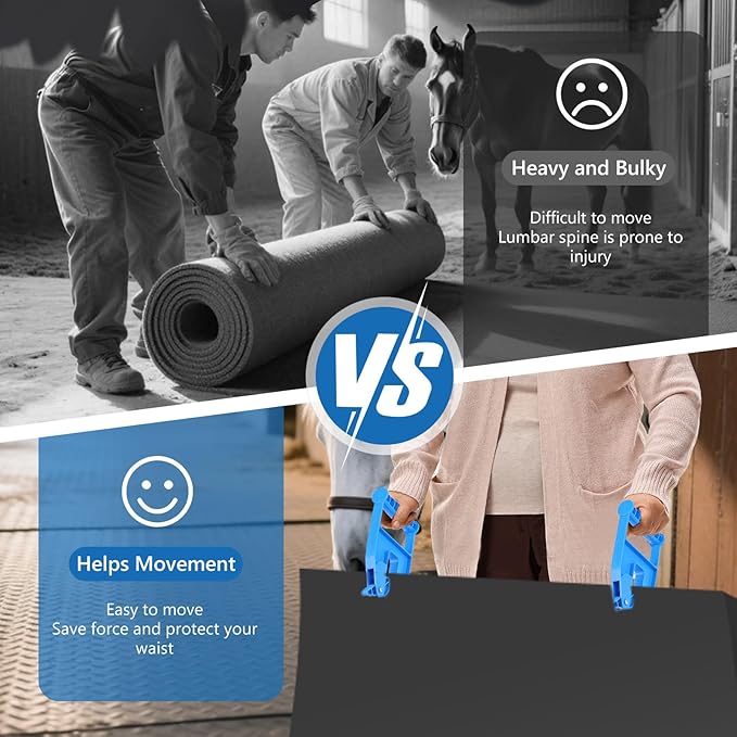 2 Piece Mat Movers Set, Heavy Duty Rubber Mat Grippers for Horse Stalls, Gym, Barn, Trailer, Stall Mat Handlers with Strong Handle and Plastic Teeth, Effortless Mat Puller for Tack Room, Barn-PurrikoPets