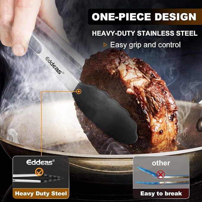 4 Pack Tongs For Cooking, Heat Resistant 600 Degrees 9",12" Stainless Steel Locking Metal Tong & 9",12" Kitchen Tongs with Silicone Tips, Non-Slip Food Silicone Tong, Heavy Duty, Non-Stick-PurrikoPets